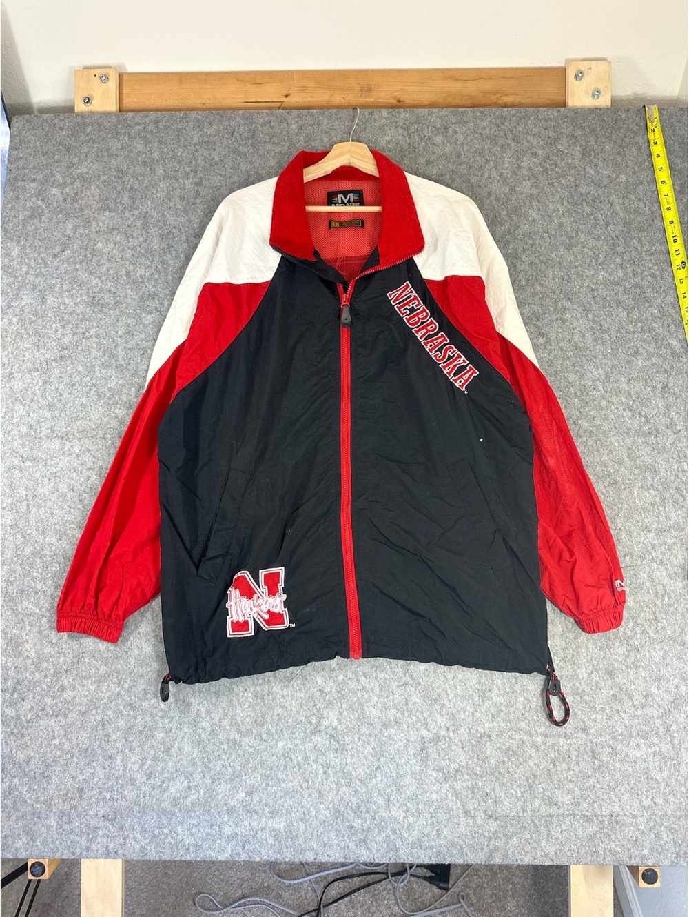 Vintage Nebraska Huskers Black Red Full Zip Windbreaker Jacket Size Large